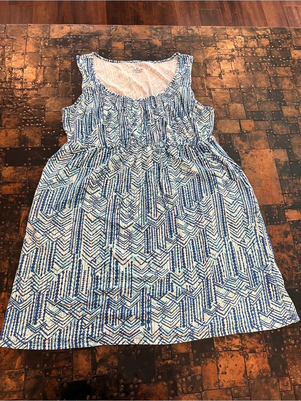 Sonoma Blue and White Geometric Sleeveless Dress